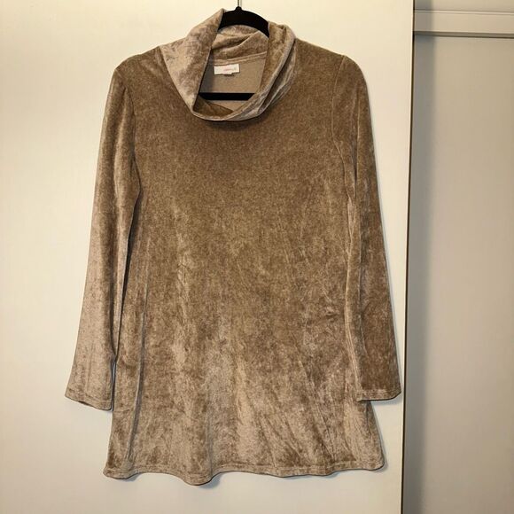 J. Jill Pure Velvet Mock Neck Tunic Sweater Tan Brown XS EUC - Picture 1 of 13